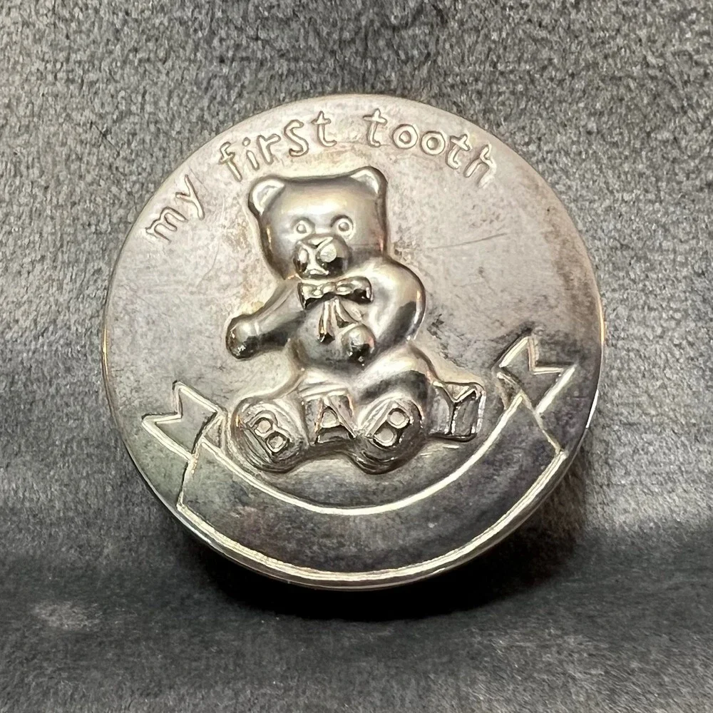 Baby's First‎ Tooth Keepsake Box Silverplated Teddy Bear Keepsake Container